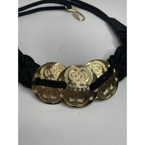 Vintage Black Braided Belt With Gold Medallions 80s 32" - Picture 3 of 7